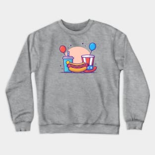 Tasty Hotdog with USA Independence Day Flag Soda, Hat and Balloon Cartoon Vector Icon Illustration Crewneck Sweatshirt